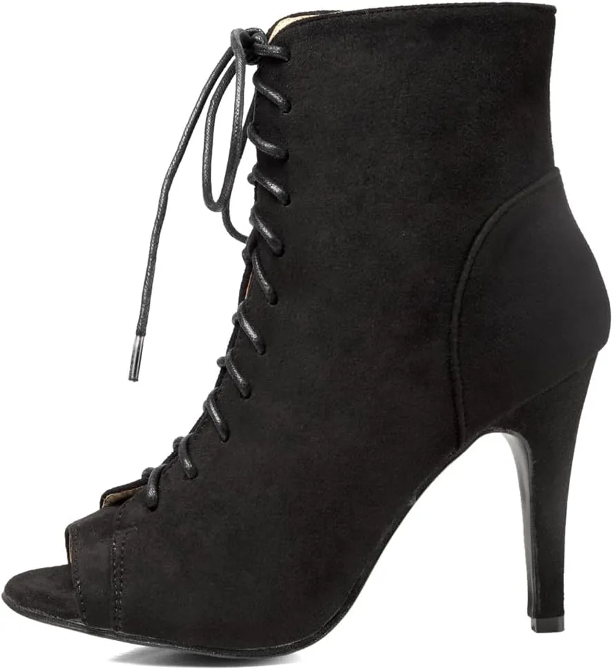 GATUXUS Women Platform Open Toe Lace Up High Heel Boots Ankle Booties Pump Shoes