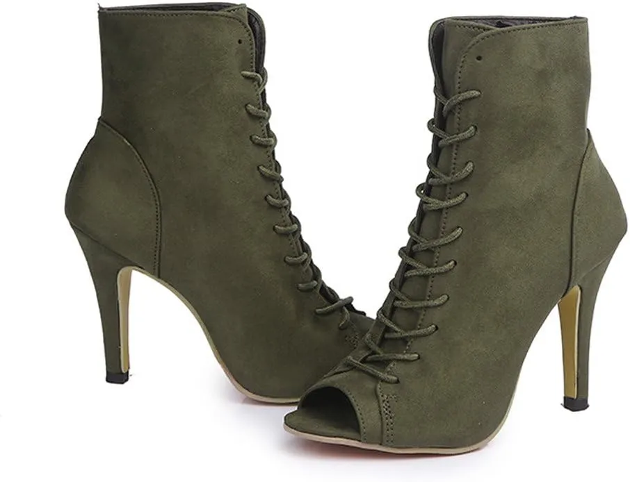 GATUXUS Women Platform Open Toe Lace Up High Heel Boots Ankle Booties Pump Shoes