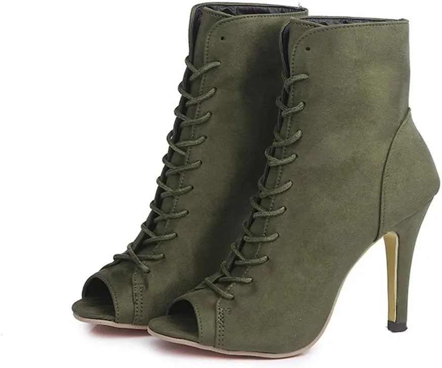 GATUXUS Women Platform Open Toe Lace Up High Heel Boots Ankle Booties Pump Shoes