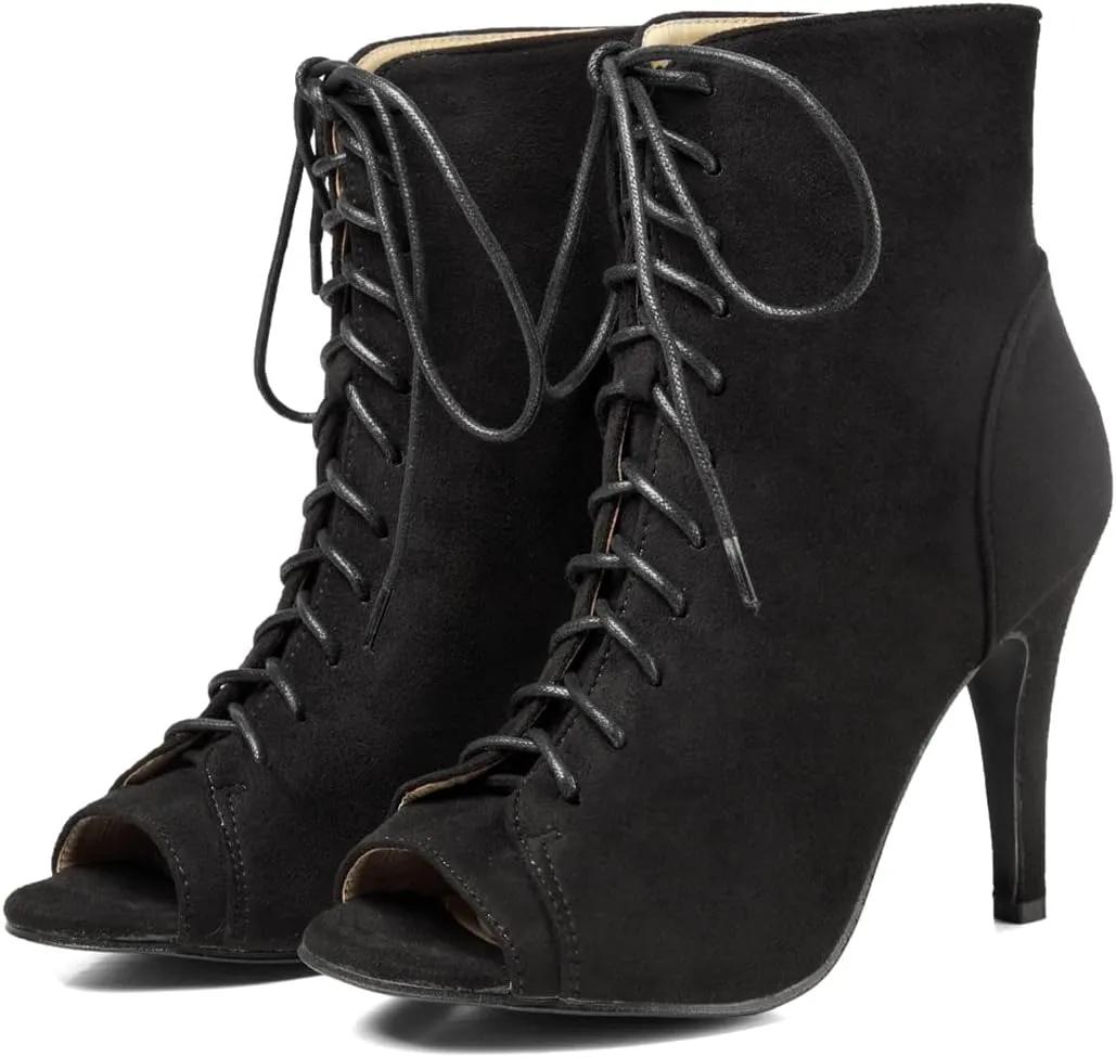GATUXUS Women Platform Open Toe Lace Up High Heel Boots Ankle Booties Pump Shoes