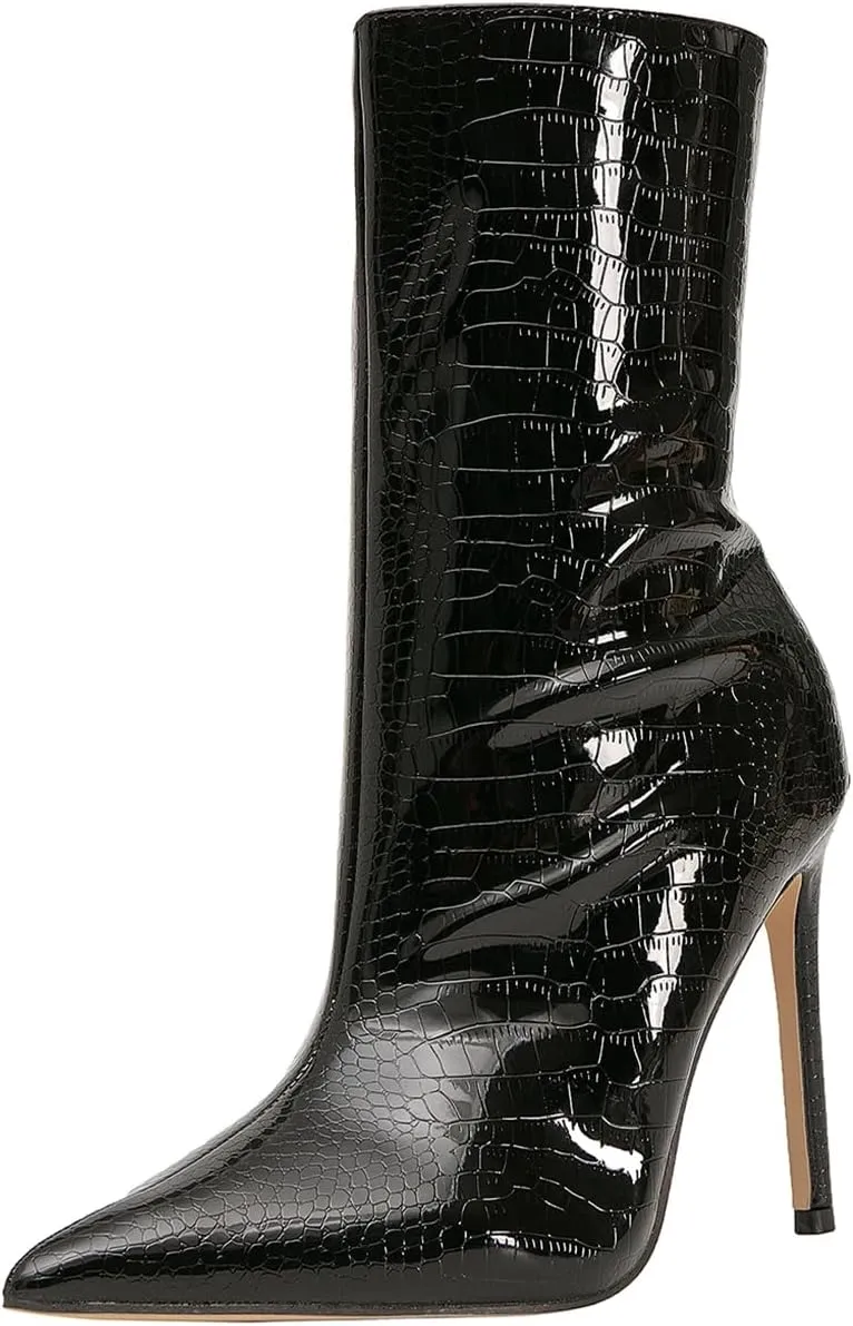 getmorebeauty Women's Ankle Boot Sexy High Heel Pointed Toe Side Zipper Mid Calf Boots