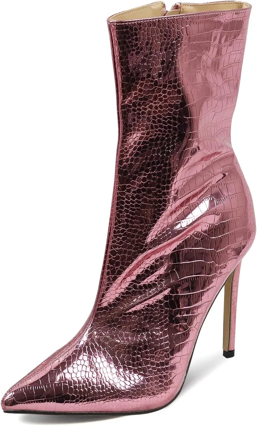 getmorebeauty Women's Ankle Boot Sexy High Heel Pointed Toe Side Zipper Mid Calf Boots