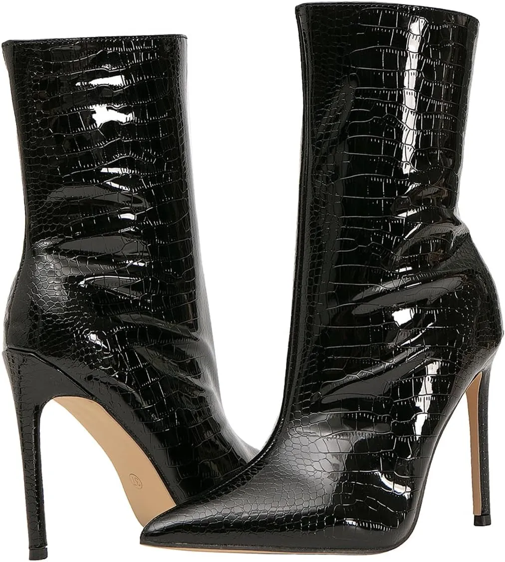 getmorebeauty Women's Ankle Boot Sexy High Heel Pointed Toe Side Zipper Mid Calf Boots