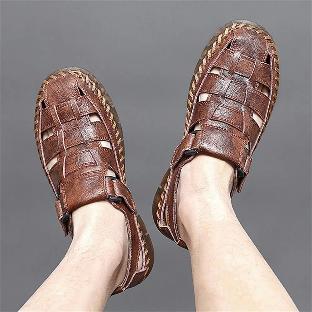 GEXECEUSS Sandals for Men Closed Toe Leather Sport Sandals Fisherman Sandals Outdoor Casual Walking Sandals Summer Water Shoes Beach Wading Shoes