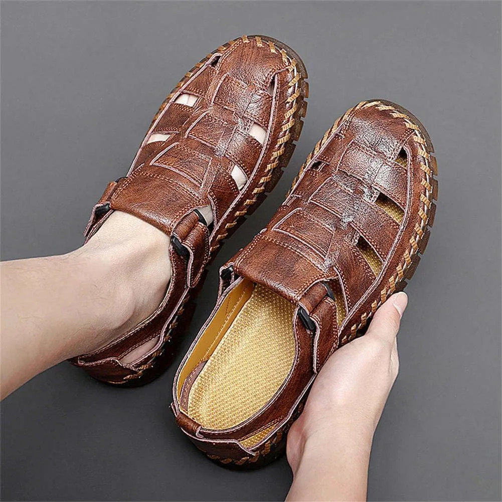 GEXECEUSS Sandals for Men Closed Toe Leather Sport Sandals Fisherman Sandals Outdoor Casual Walking Sandals Summer Water Shoes Beach Wading Shoes