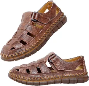 GEXECEUSS Sandals for Men Closed Toe Leather Sport Sandals Fisherman Sandals Outdoor Casual Walking Sandals Summer Water Shoes Beach Wading Shoes