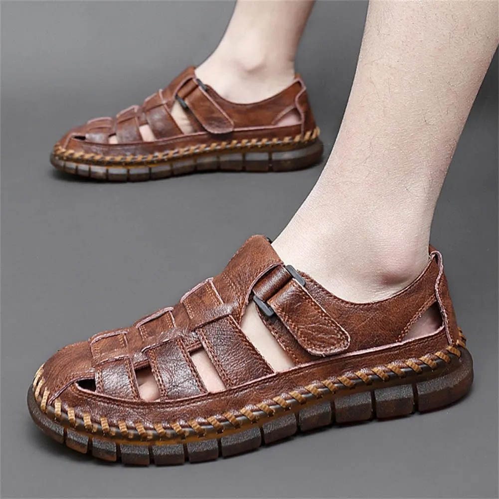 GEXECEUSS Sandals for Men Closed Toe Leather Sport Sandals Fisherman Sandals Outdoor Casual Walking Sandals Summer Water Shoes Beach Wading Shoes