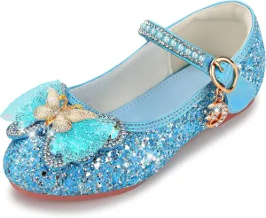 Girls Dress Shoes Mary Jane Princess Shoes Girls' Flats Glitter Low Heels Flower Wedding Party Footwear for Toddler Little/Big Kid