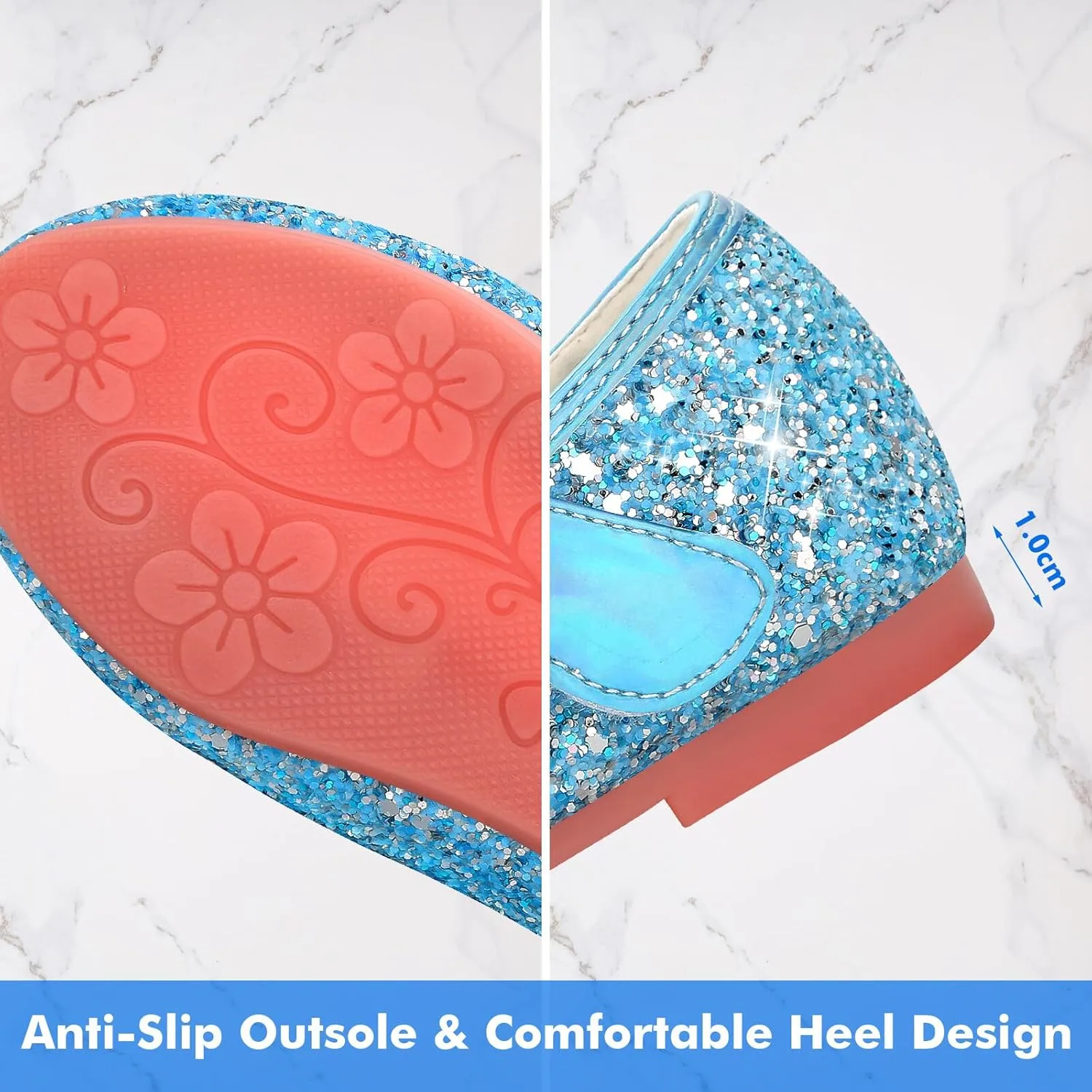 Girls Dress Shoes Mary Jane Princess Shoes Girls' Flats Glitter Low Heels Flower Wedding Party Footwear for Toddler Little/Big Kid