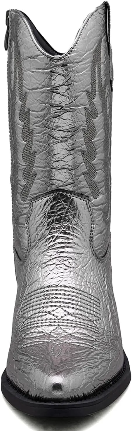 GLOBALWIN Women's Cowgirl Boots Mid Calf Western Cowboy Boots For Women Comfortable Low Heel With Zipper