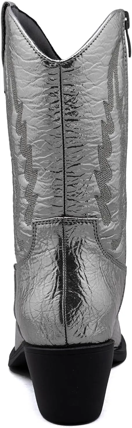 GLOBALWIN Women's Cowgirl Boots Mid Calf Western Cowboy Boots For Women Comfortable Low Heel With Zipper