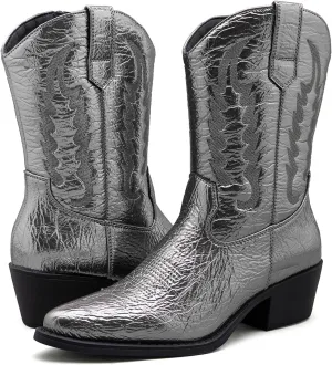 GLOBALWIN Women's Cowgirl Boots Mid Calf Western Cowboy Boots For Women Comfortable Low Heel With Zipper