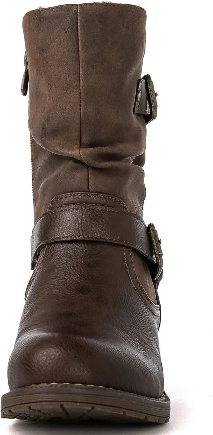 GLOBALWIN Women's Fur Booties Fashion Combat Ankle Boots For Women