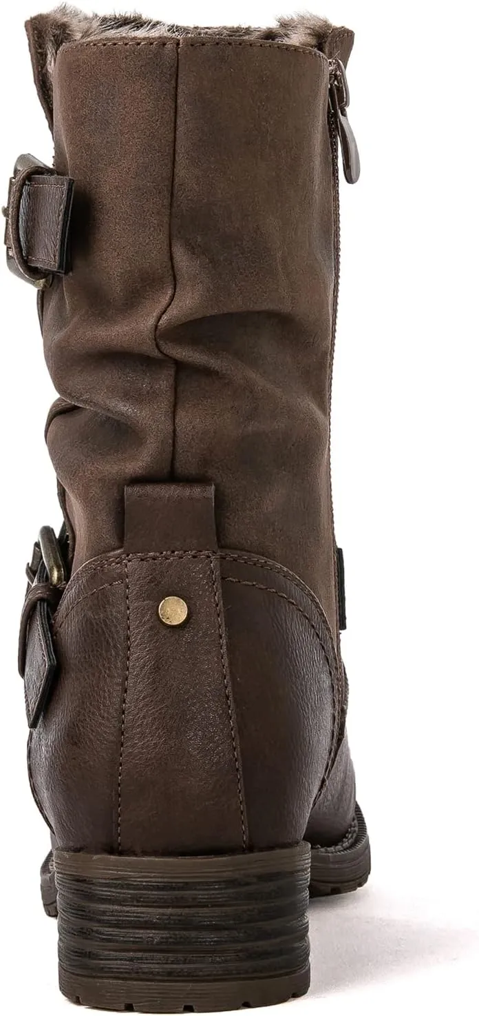 GLOBALWIN Women's Fur Booties Fashion Combat Ankle Boots For Women