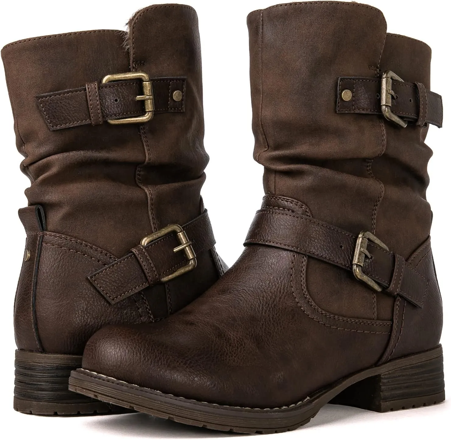 GLOBALWIN Women's Fur Booties Fashion Combat Ankle Boots For Women