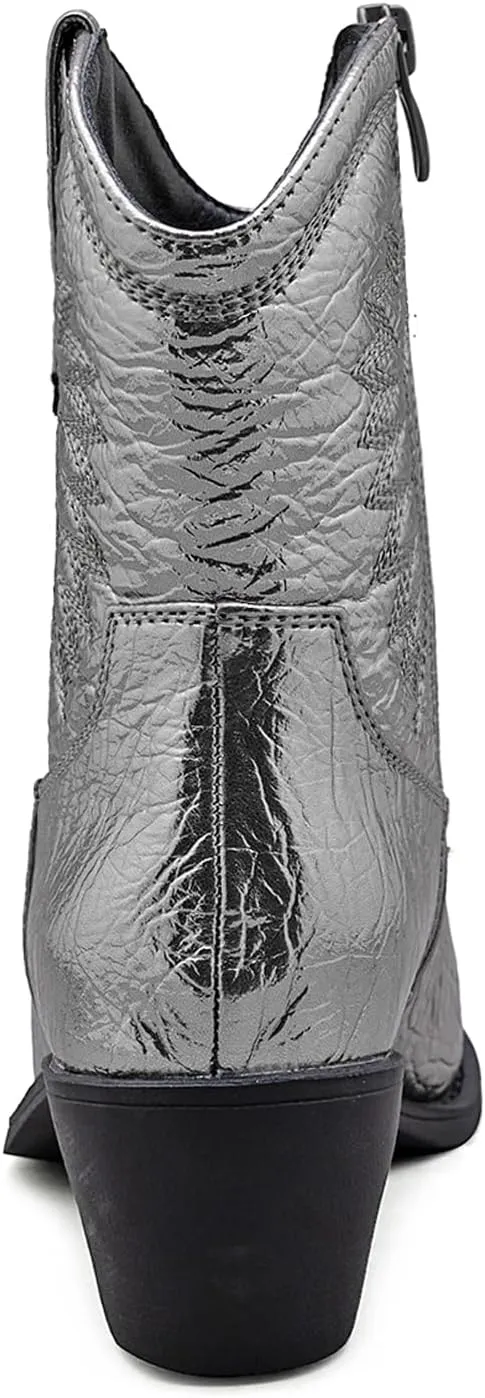 GLOBALWIN Women's Western Charm Cowgirl Boots Mid Calf Comfy Cowboy Boots For Women With Pointed Toe