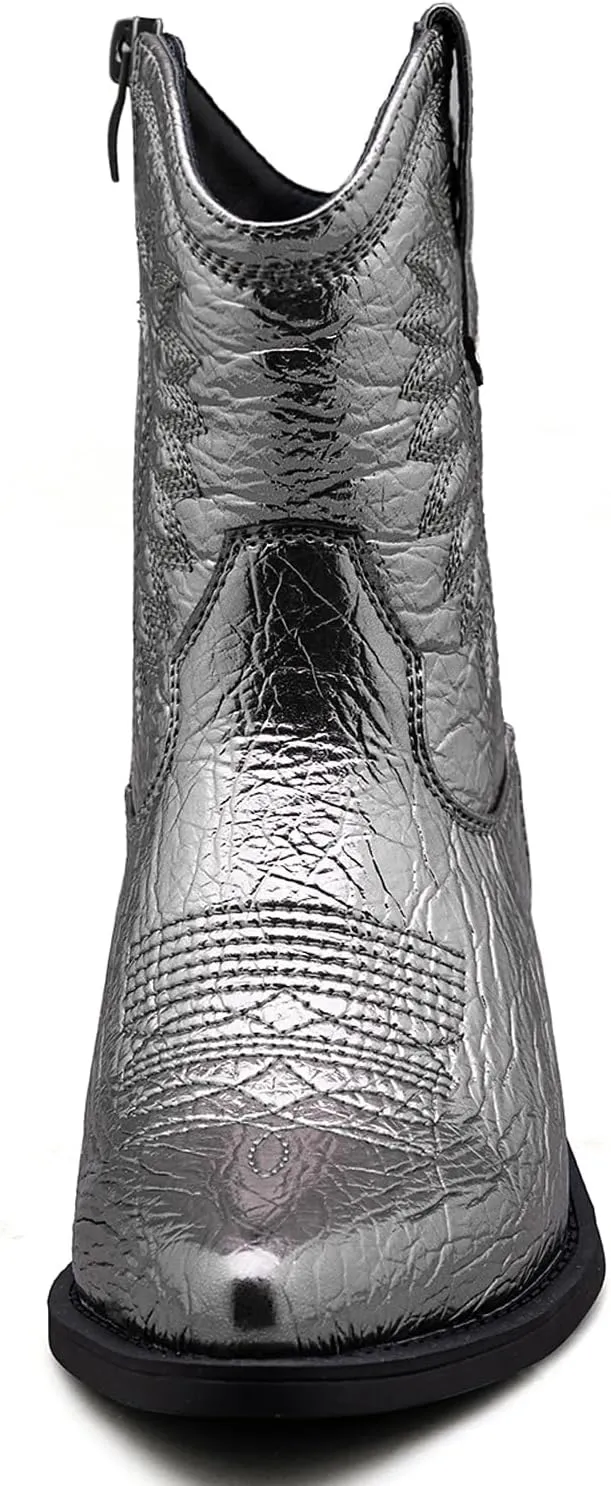 GLOBALWIN Women's Western Charm Cowgirl Boots Mid Calf Comfy Cowboy Boots For Women With Pointed Toe