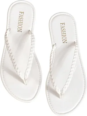 GORGLITTER Women's Leather Flip Flops Braided Sandals Summer Beach Vacation Open Toe Thong Slip on Slides