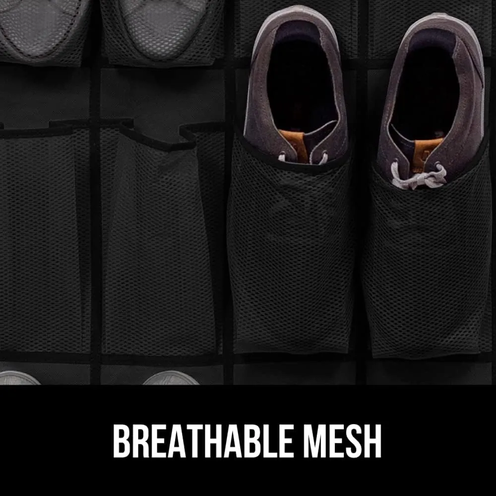 GORILLA GRIP Over the Door Shoe Organizer, 24 Extra Large Breathable Mesh Pockets, Space Saving Hanging Storage Holder, 4 Hook Closet Rack Hanger, Hangs on Closets for Shoes and Accessories, Black