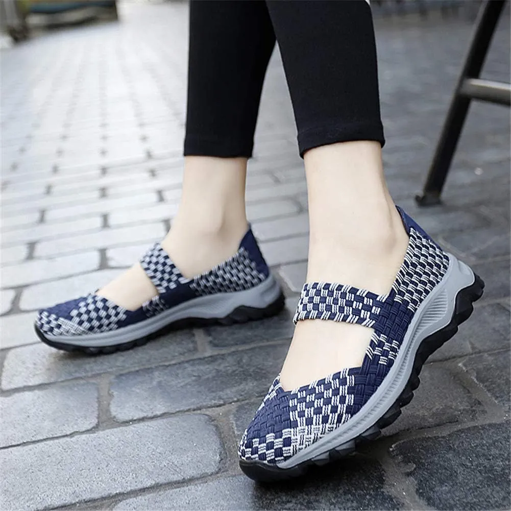 GOSPT Women's Elastic Woven Walking Shoes Mary Jane Flats Slip on Sneakers