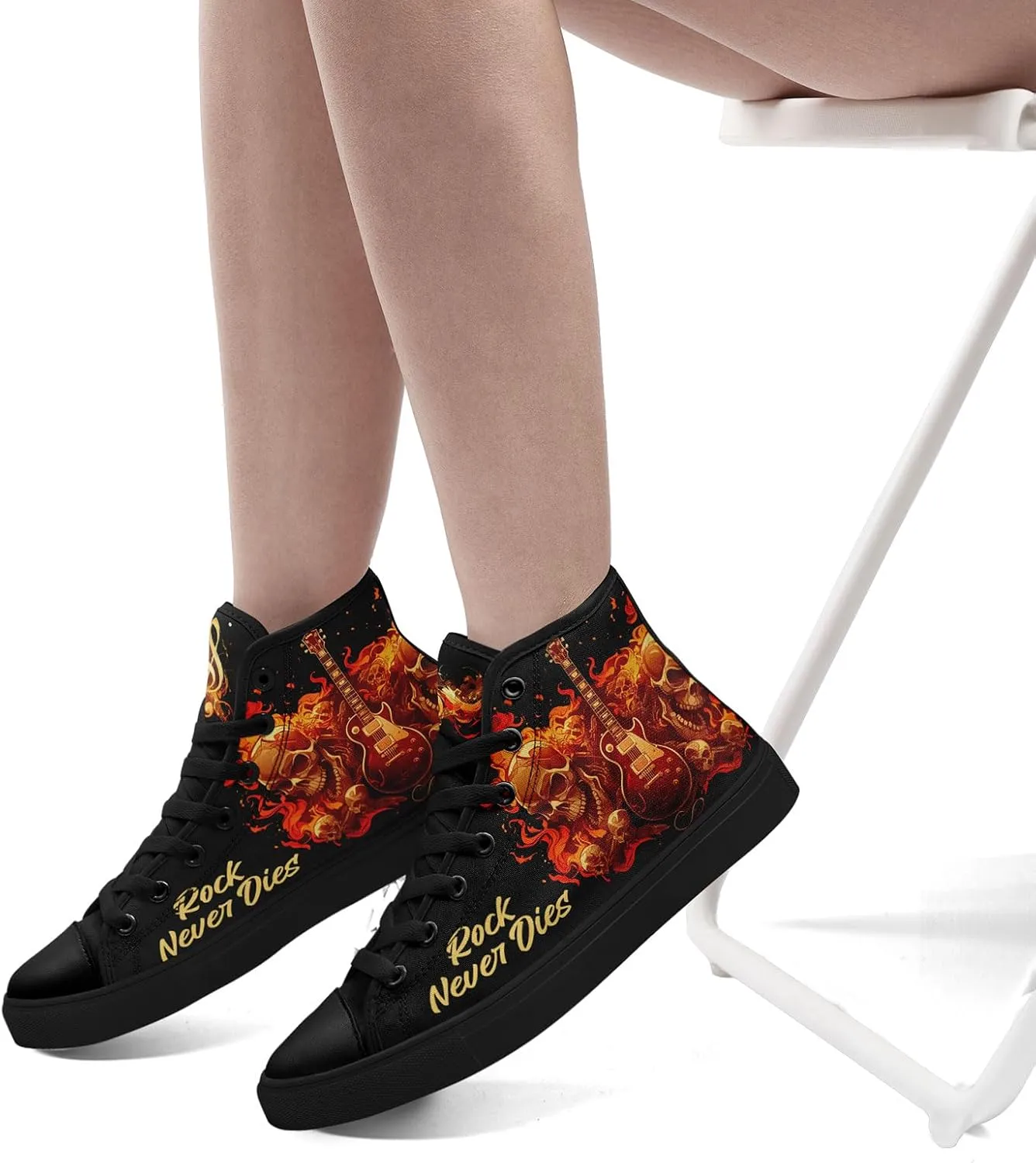 Gothic Skull High Top Canvas Sneakers for Men Women Butterflies Flames Flower Vivid Lace up Flat Casual Walking Shoes