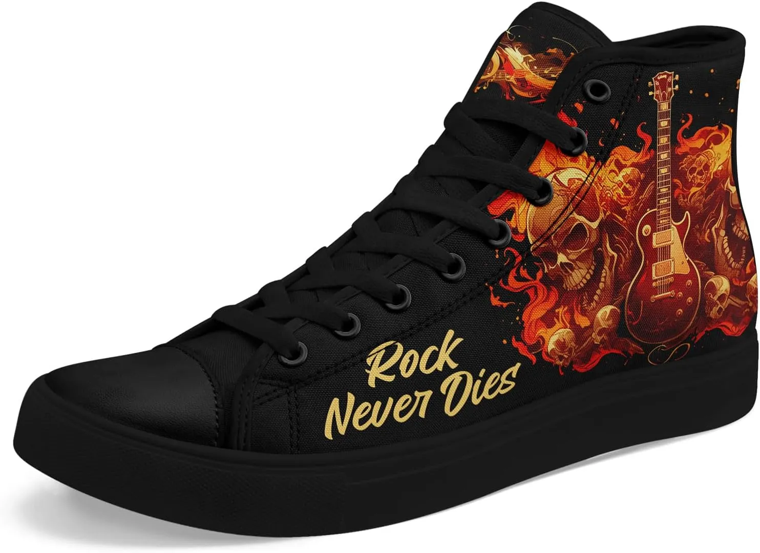 Gothic Skull High Top Canvas Sneakers for Men Women Butterflies Flames Flower Vivid Lace up Flat Casual Walking Shoes