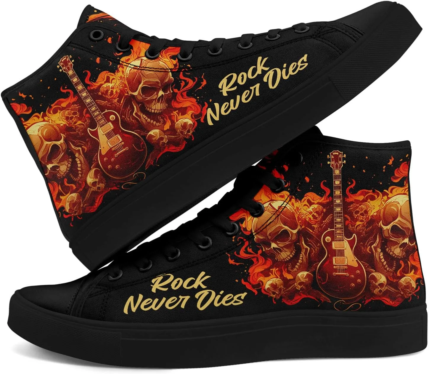 Gothic Skull High Top Canvas Sneakers for Men Women Butterflies Flames Flower Vivid Lace up Flat Casual Walking Shoes