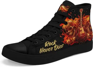 Gothic Skull High Top Canvas Sneakers for Men Women Butterflies Flames Flower Vivid Lace up Flat Casual Walking Shoes