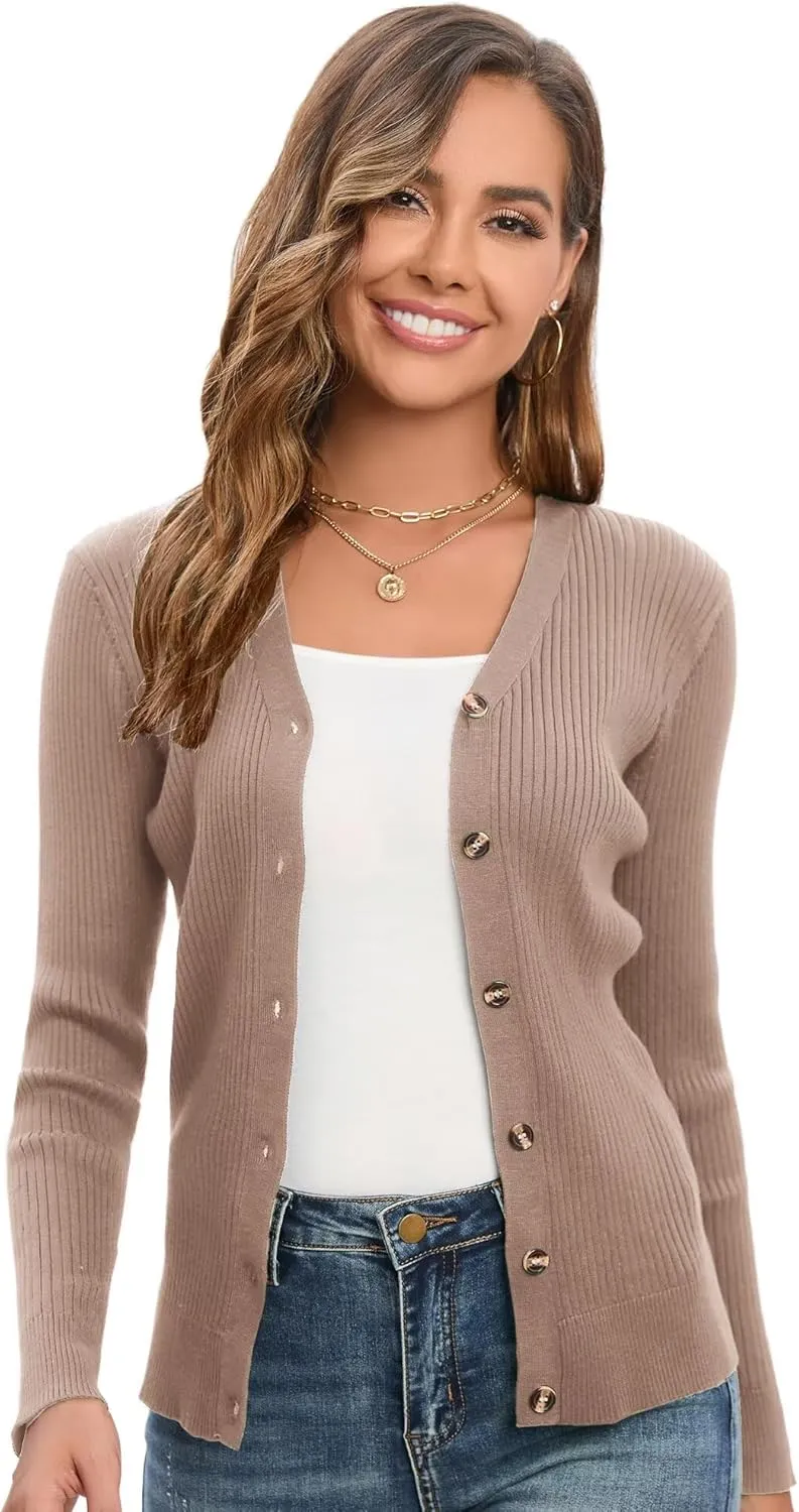 GRACE KARIN Women's Button Up V Neck Long Sleeve Soft Basic Knit Cardigan Sweater