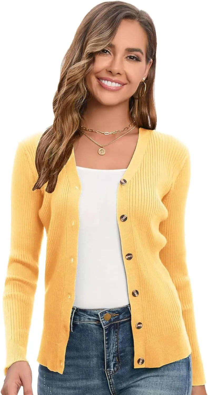 GRACE KARIN Women's Button Up V Neck Long Sleeve Soft Basic Knit Cardigan Sweater