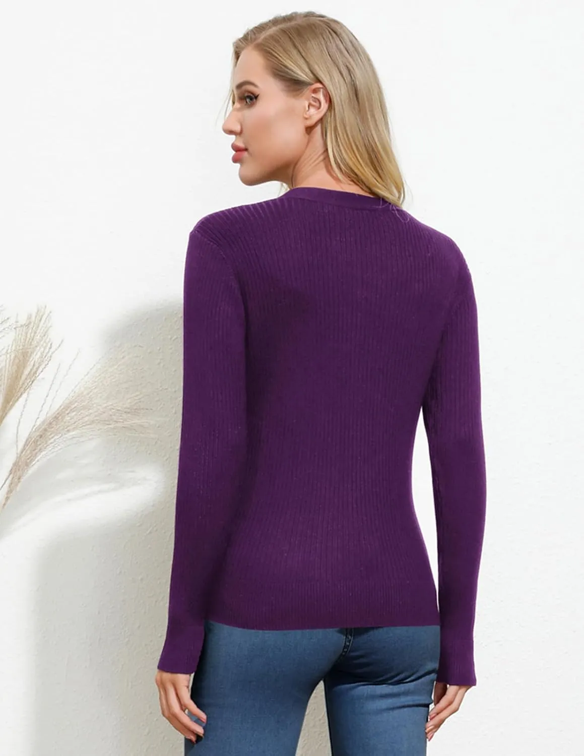 GRACE KARIN Women's Button Up V Neck Long Sleeve Soft Basic Knit Cardigan Sweater