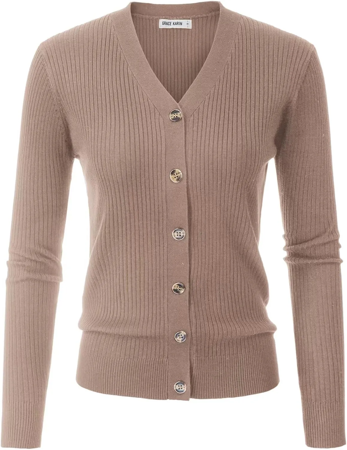 GRACE KARIN Women's Button Up V Neck Long Sleeve Soft Basic Knit Cardigan Sweater