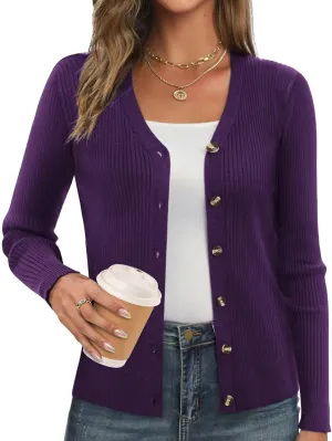 GRACE KARIN Women's Button Up V Neck Long Sleeve Soft Basic Knit Cardigan Sweater