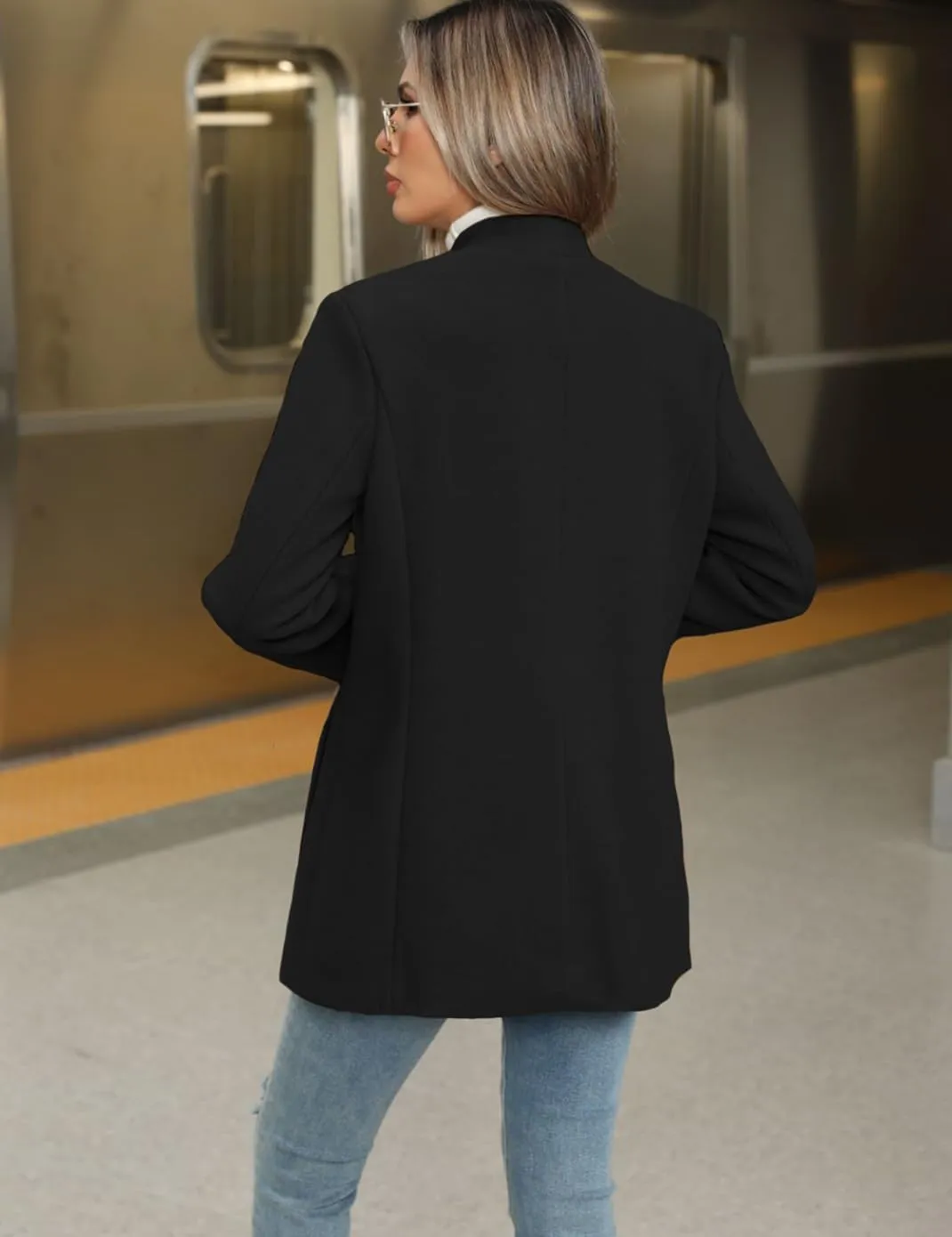 Haellun Women's Winter Placket Coat Casual Wool Blend Pea Coat Single Breasted Trench Coat Overcoat