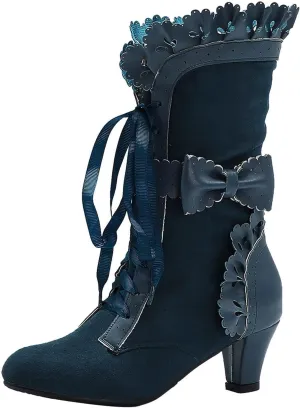 Halloween Boots for Women Women Vintage Victorian Boots 70s Lace Up Mid Calf Renaissance Boots Fall Winter Boots