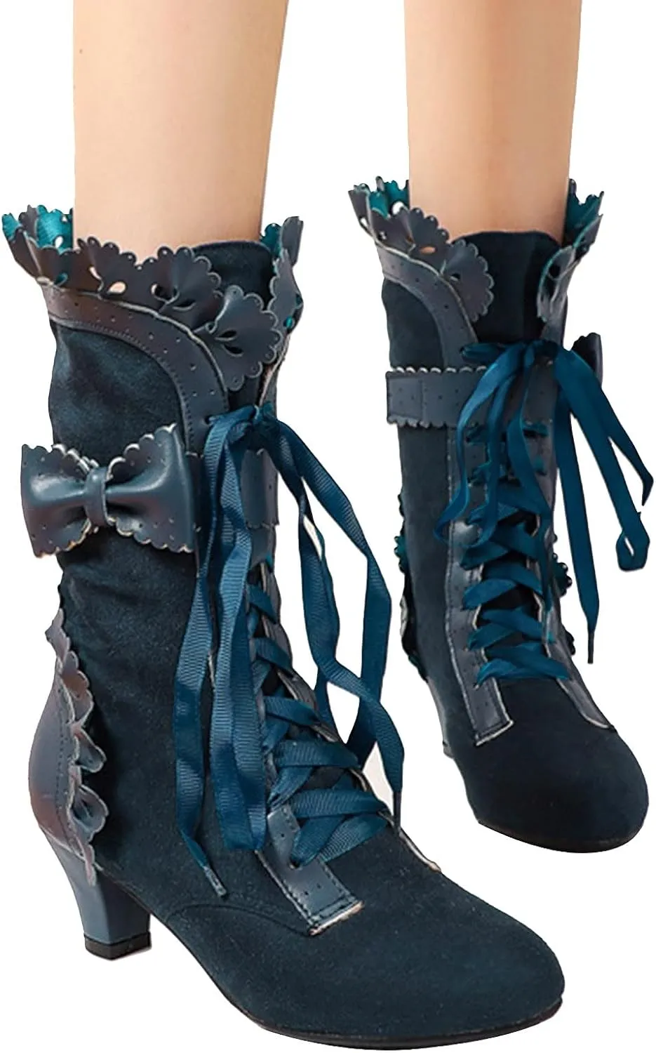 Halloween Boots for Women Women Vintage Victorian Boots 70s Lace Up Mid Calf Renaissance Boots Fall Winter Boots