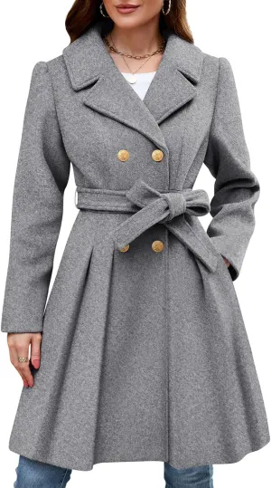 HEEKPEK Women’s Wool Blend Trench Coat Slim Double Breasted Notch Lapel Pea Coat Thick A Line Jacket with Pockets(S-XXL)