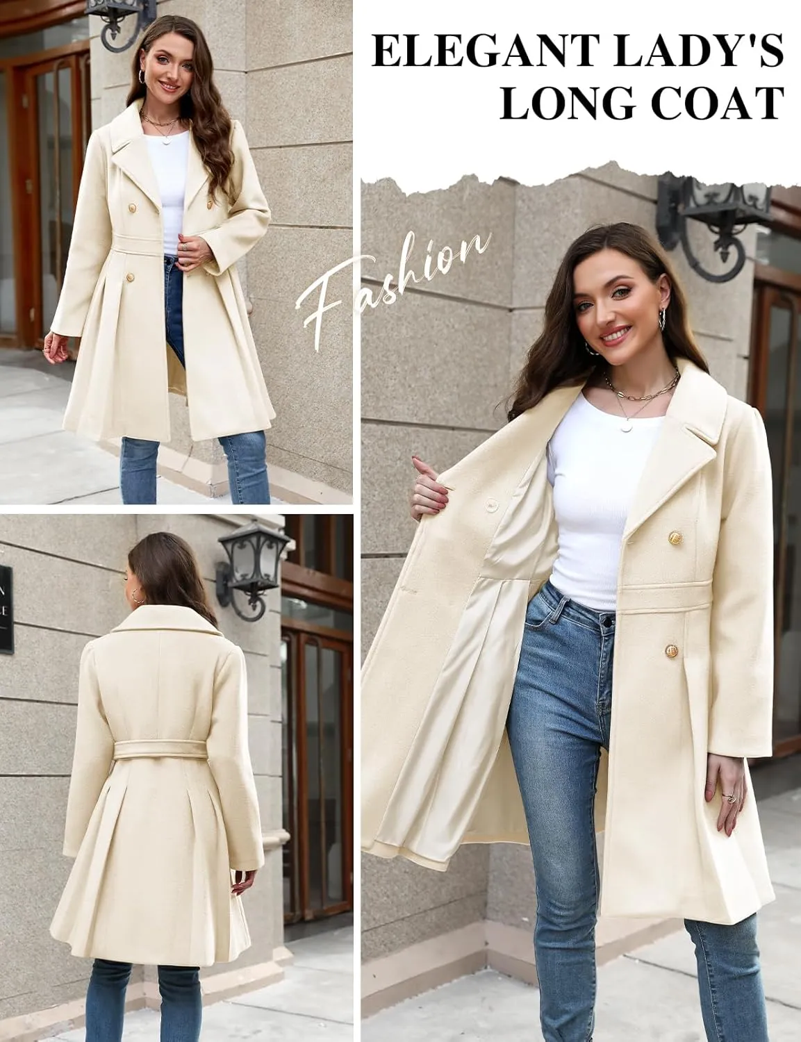 HEEKPEK Women’s Wool Blend Trench Coat Slim Double Breasted Notch Lapel Pea Coat Thick A Line Jacket with Pockets(S-XXL)