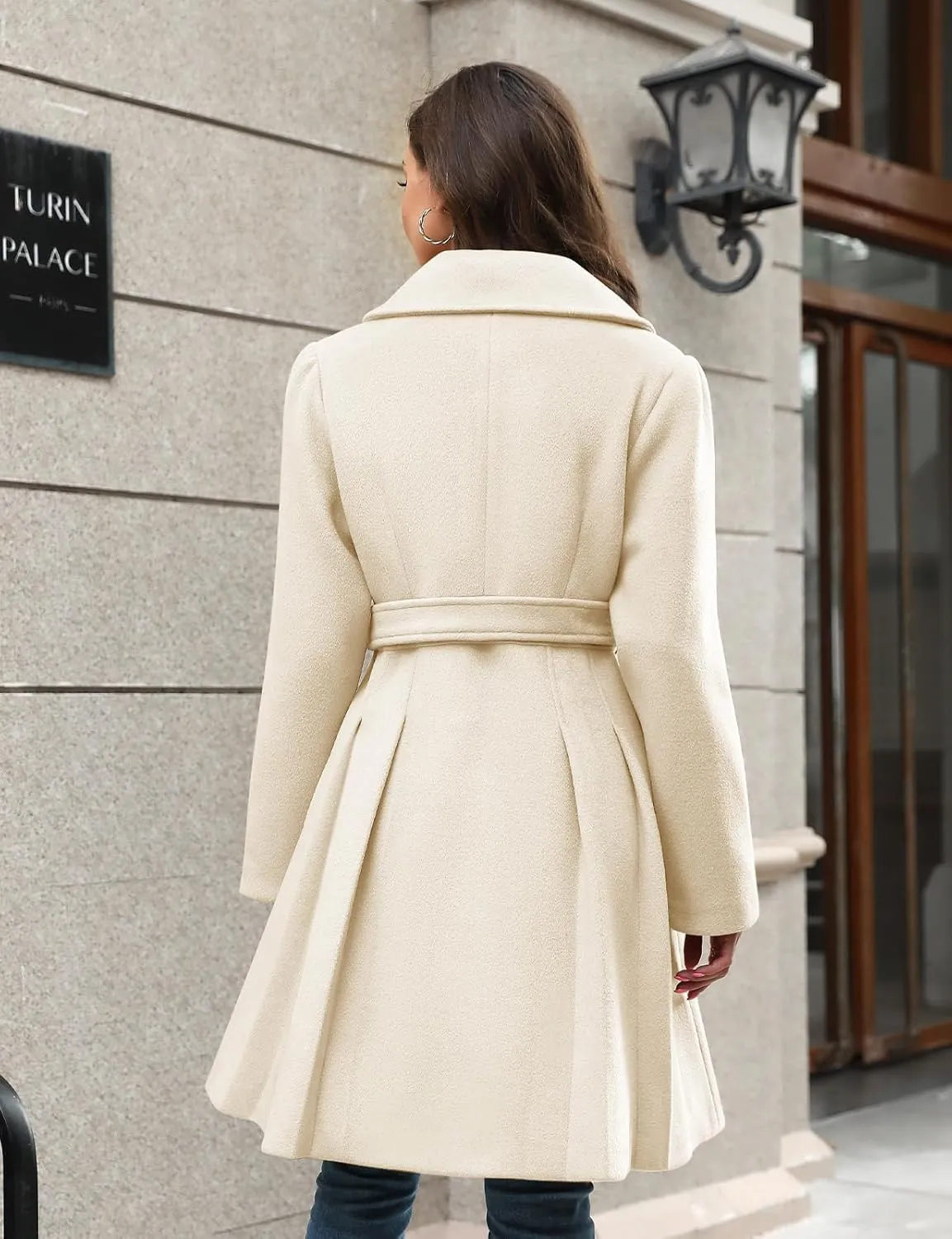 HEEKPEK Women’s Wool Blend Trench Coat Slim Double Breasted Notch Lapel Pea Coat Thick A Line Jacket with Pockets(S-XXL)