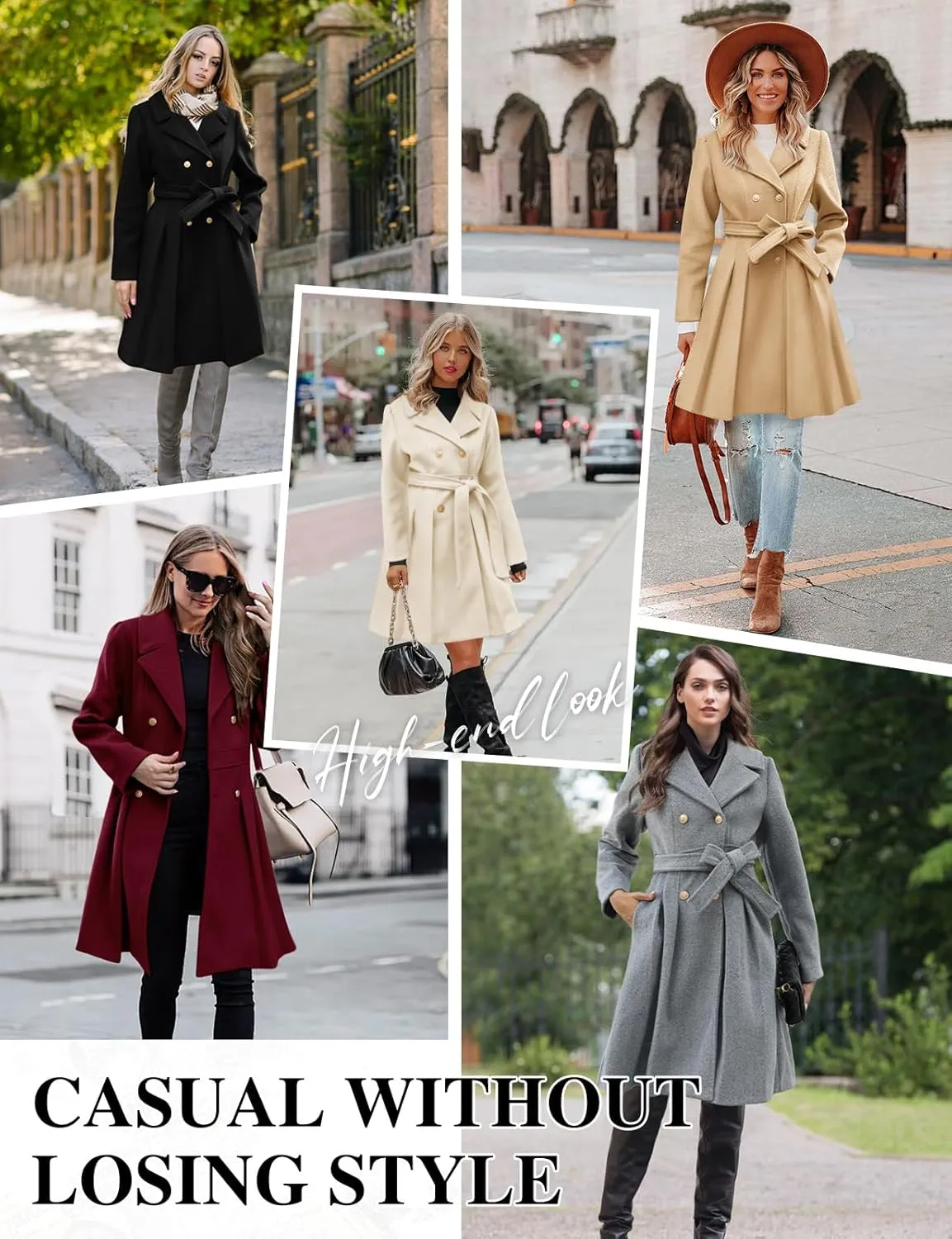 HEEKPEK Women’s Wool Blend Trench Coat Slim Double Breasted Notch Lapel Pea Coat Thick A Line Jacket with Pockets(S-XXL)