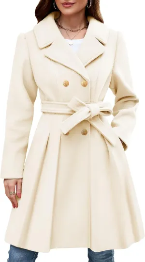 HEEKPEK Women’s Wool Blend Trench Coat Slim Double Breasted Notch Lapel Pea Coat Thick A Line Jacket with Pockets(S-XXL)