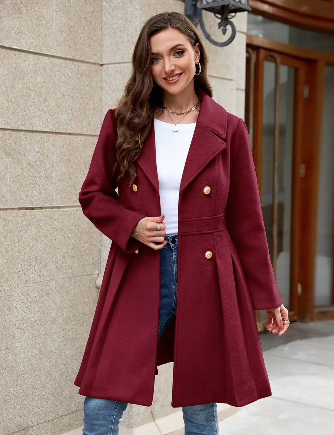 HEEKPEK Women’s Wool Blend Trench Coat Slim Double Breasted Notch Lapel Pea Coat Thick A Line Jacket with Pockets(S-XXL)