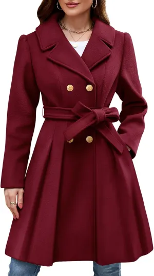 HEEKPEK Women’s Wool Blend Trench Coat Slim Double Breasted Notch Lapel Pea Coat Thick A Line Jacket with Pockets(S-XXL)