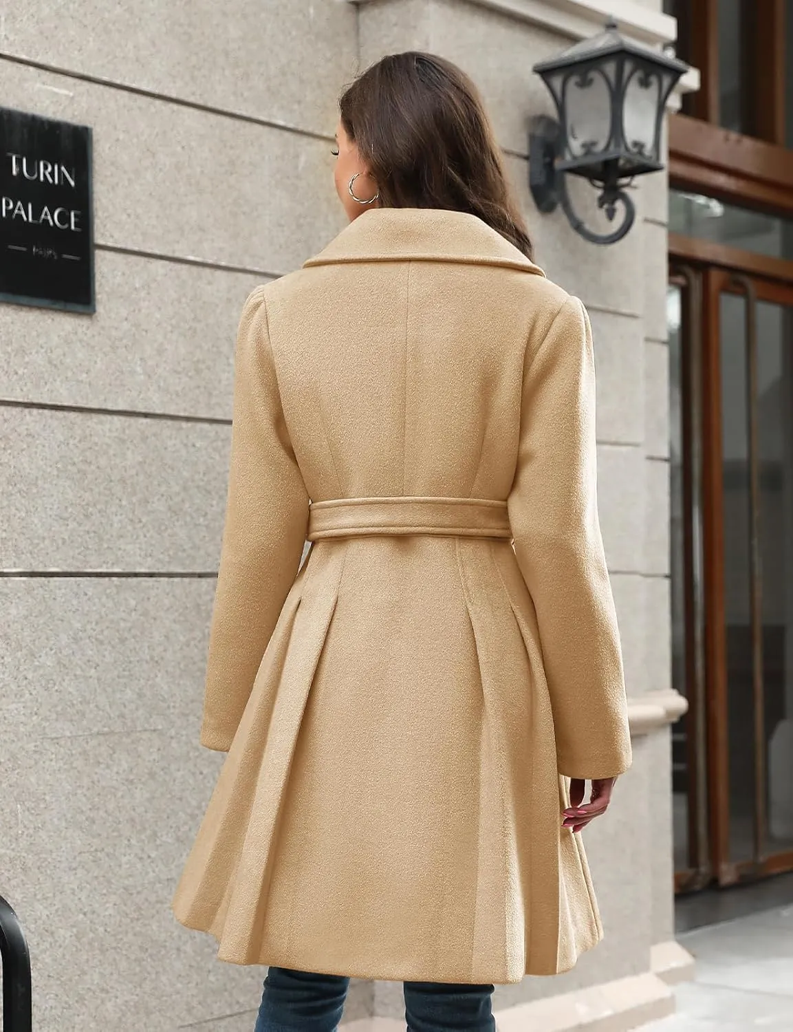 HEEKPEK Women’s Wool Blend Trench Coat Slim Double Breasted Notch Lapel Pea Coat Thick A Line Jacket with Pockets(S-XXL)