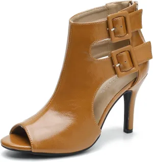 Heels for Women Open Toe Boots Cutout Ankle Strap Buckle Stiletto High Heel Sandals for Prom Party Wedding