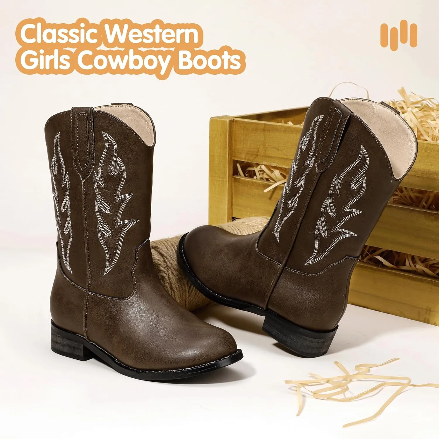 Hehainom Girls Cowgirl Boots for Toddler Cowgirl Booties Little Big Kids Western Mid Calf Riding Shoes Boys Cowboy Boots