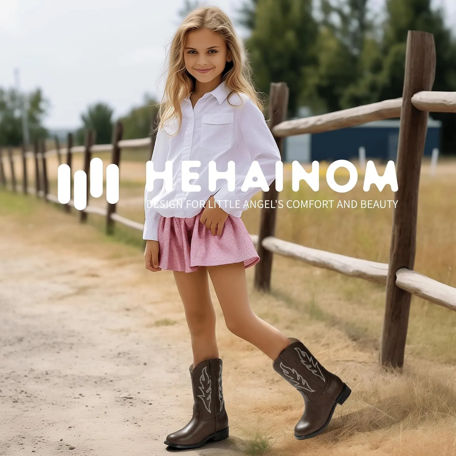 Hehainom Girls Cowgirl Boots for Toddler Cowgirl Booties Little Big Kids Western Mid Calf Riding Shoes Boys Cowboy Boots