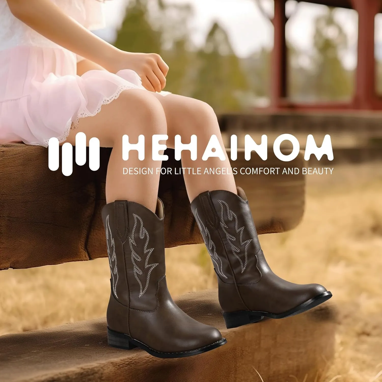Hehainom Girls Cowgirl Boots for Toddler Cowgirl Booties Little Big Kids Western Mid Calf Riding Shoes Boys Cowboy Boots