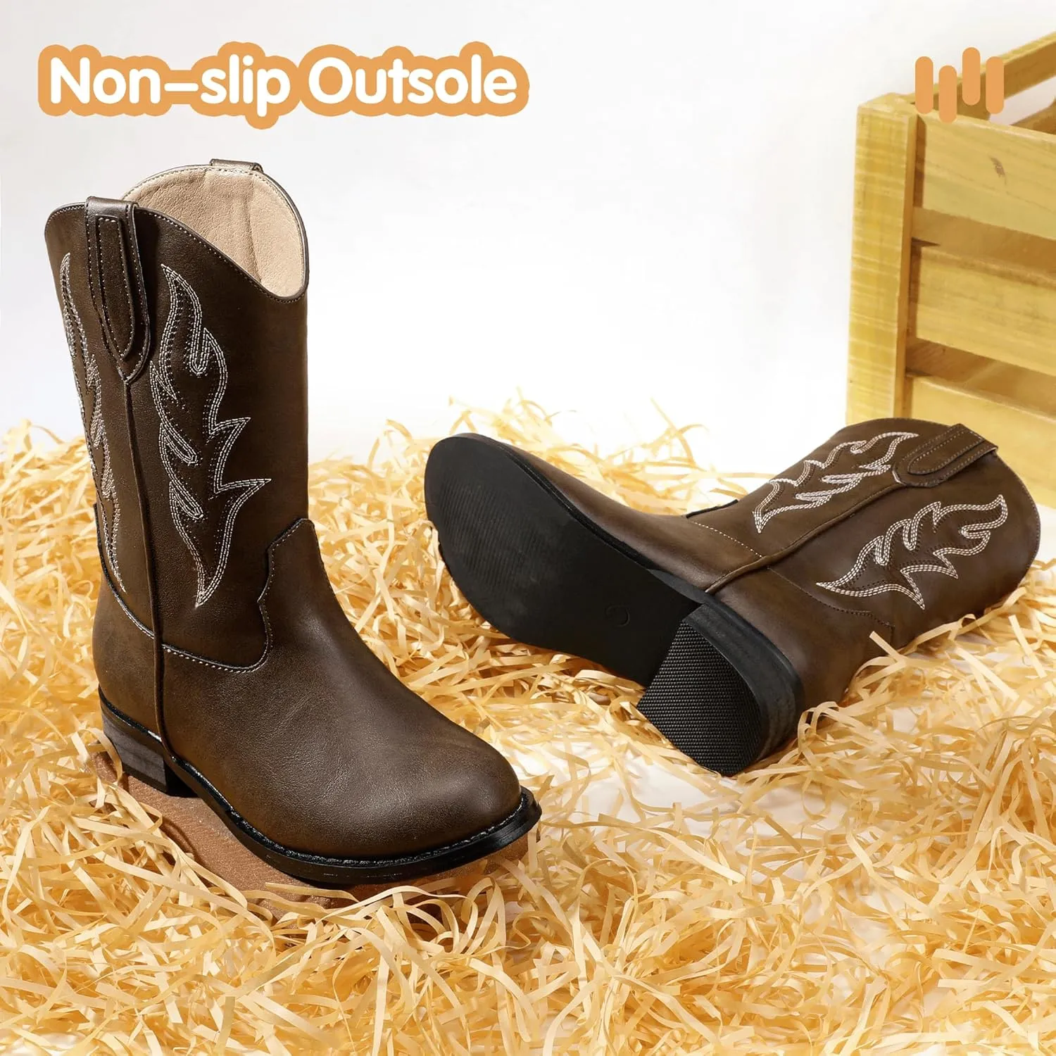 Hehainom Girls Cowgirl Boots for Toddler Cowgirl Booties Little Big Kids Western Mid Calf Riding Shoes Boys Cowboy Boots