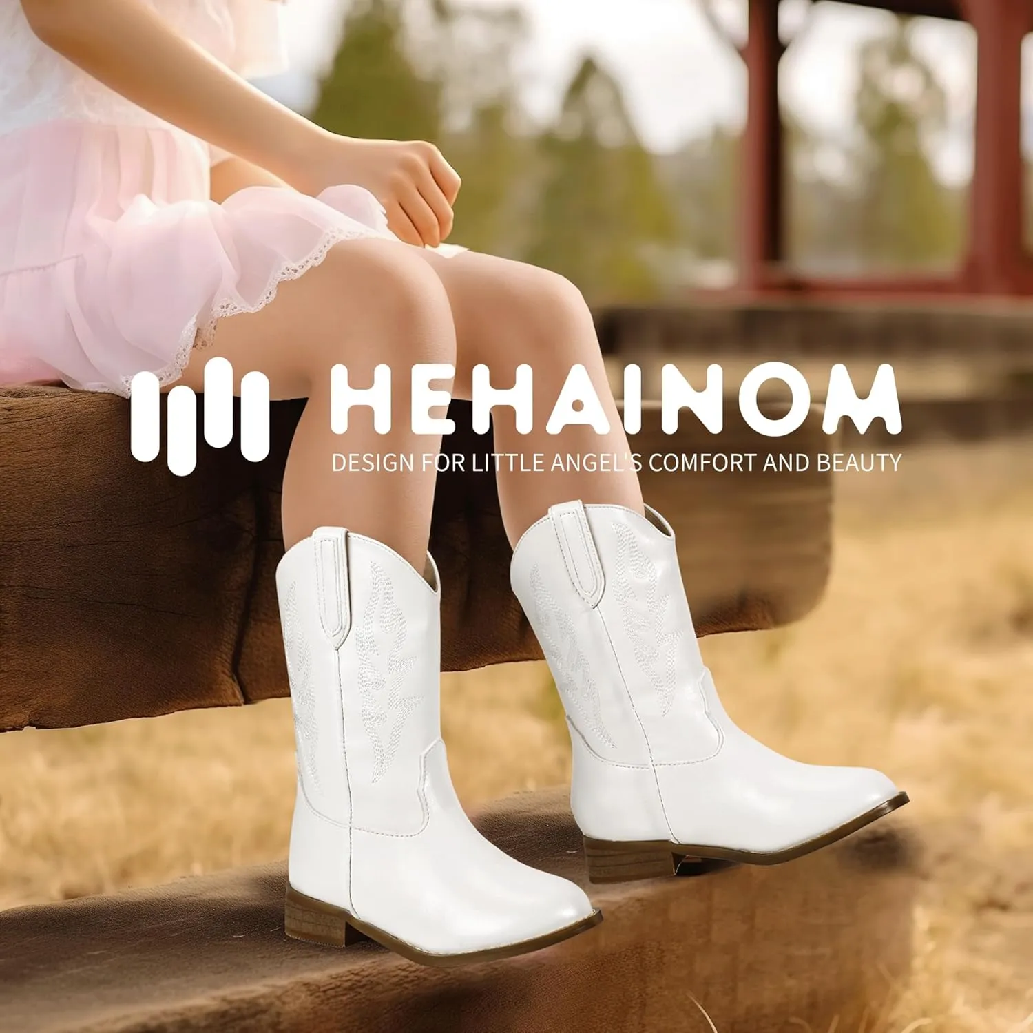 Hehainom Girls Cowgirl Boots for Toddler Cowgirl Booties Little Big Kids Western Mid Calf Riding Shoes Boys Cowboy Boots